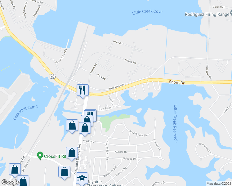 map of restaurants, bars, coffee shops, grocery stores, and more near 5545 Bantry Lane in Virginia Beach