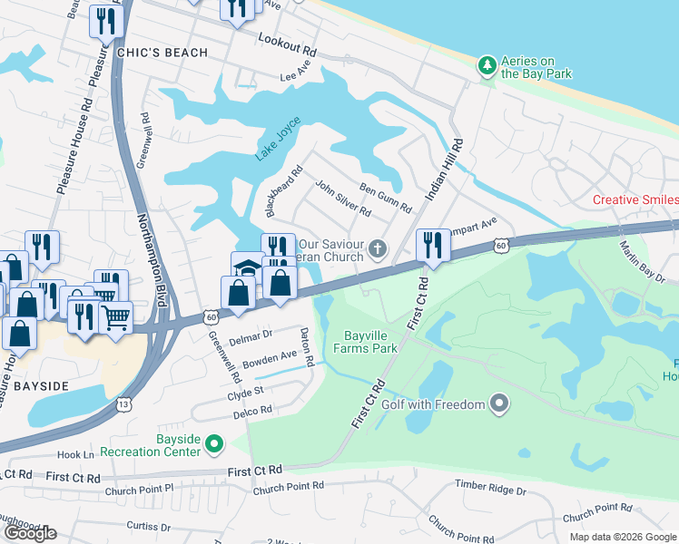 map of restaurants, bars, coffee shops, grocery stores, and more near 4300 Shore Drive in Virginia Beach