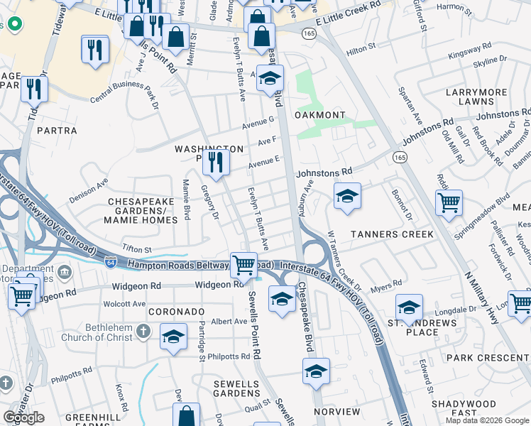 map of restaurants, bars, coffee shops, grocery stores, and more near 1067 Kennedy Street in Norfolk