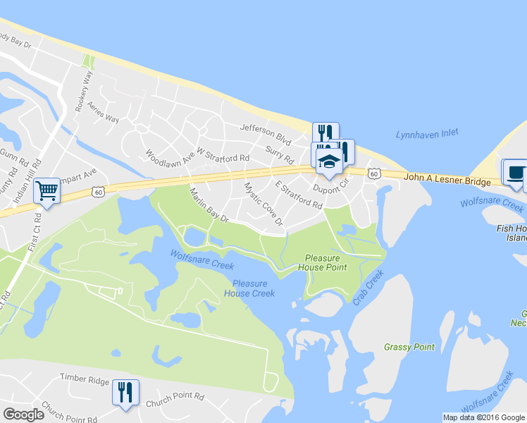 map of restaurants, bars, coffee shops, grocery stores, and more near 3802 Mystic Cove Court in Virginia Beach