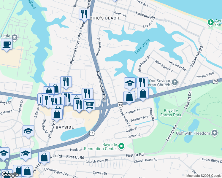 map of restaurants, bars, coffee shops, grocery stores, and more near 2241 Greenwell Road in Virginia Beach