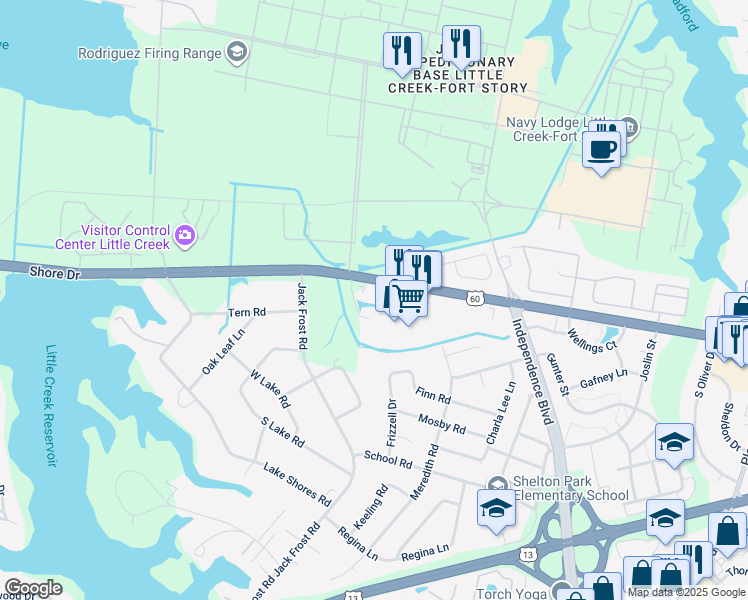 map of restaurants, bars, coffee shops, grocery stores, and more near 5092 Gatehouse Way in Virginia Beach