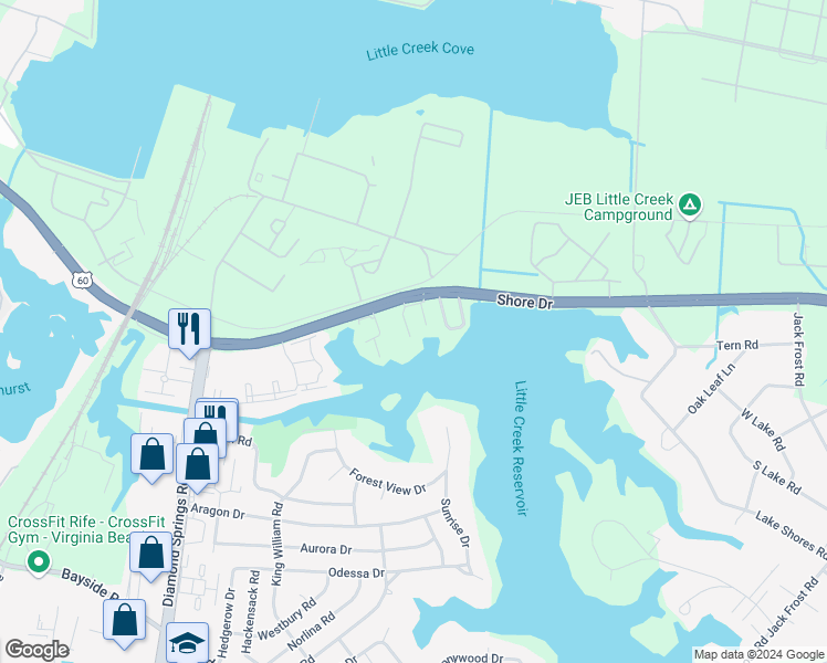 map of restaurants, bars, coffee shops, grocery stores, and more near 2119 Pier Point Place in Virginia Beach