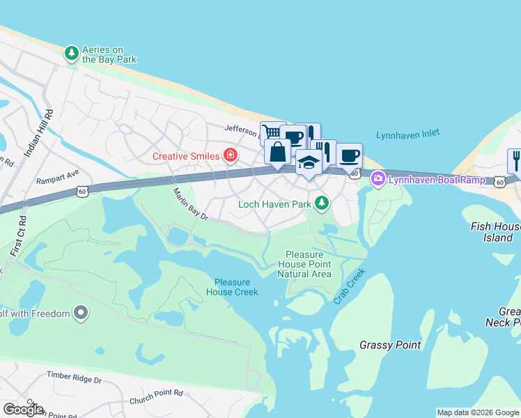 map of restaurants, bars, coffee shops, grocery stores, and more near 2123 Mystic Cove Drive in Virginia Beach