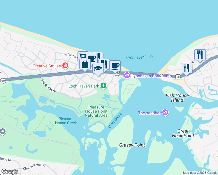map of restaurants, bars, coffee shops, grocery stores, and more near 2192 Dinwiddie Road in Virginia Beach
