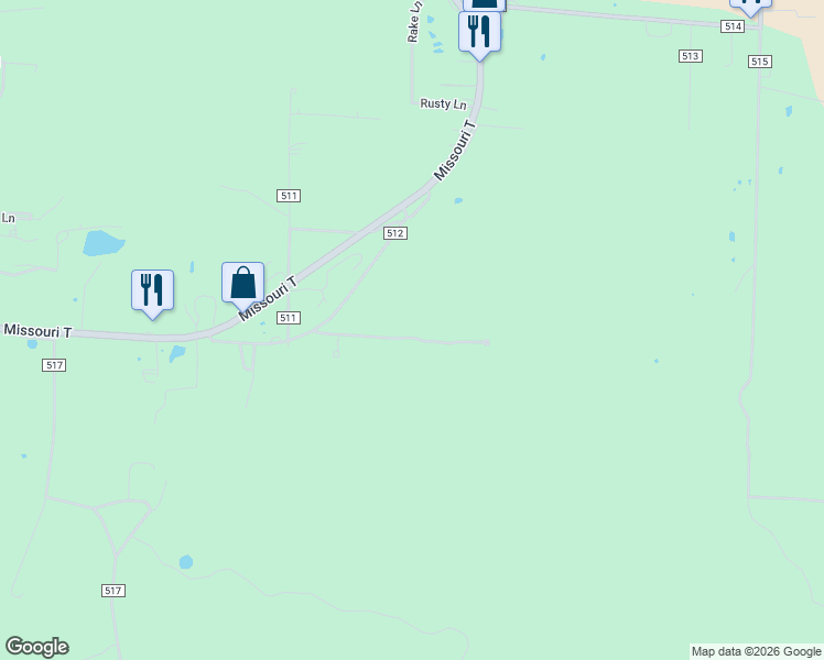 map of restaurants, bars, coffee shops, grocery stores, and more near 252 County Road 512 in Wappapello