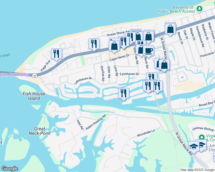 map of restaurants, bars, coffee shops, grocery stores, and more near 3017 Lynnhaven Drive in Virginia Beach
