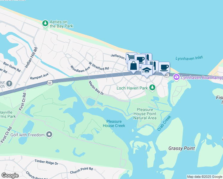 map of restaurants, bars, coffee shops, grocery stores, and more near 2114 Whispering Sand Lane in Virginia Beach
