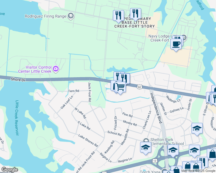 map of restaurants, bars, coffee shops, grocery stores, and more near 5105 Staples Mill Lane in Virginia Beach