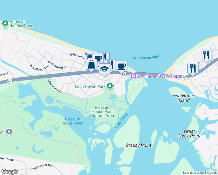 map of restaurants, bars, coffee shops, grocery stores, and more near 3648 East Stratford Road in Virginia Beach