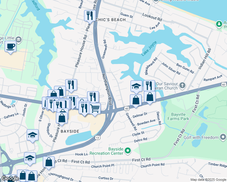 map of restaurants, bars, coffee shops, grocery stores, and more near 2241 Greenwell Road in Virginia Beach