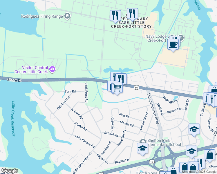 map of restaurants, bars, coffee shops, grocery stores, and more near 5117 Gatehouse Way in Virginia Beach