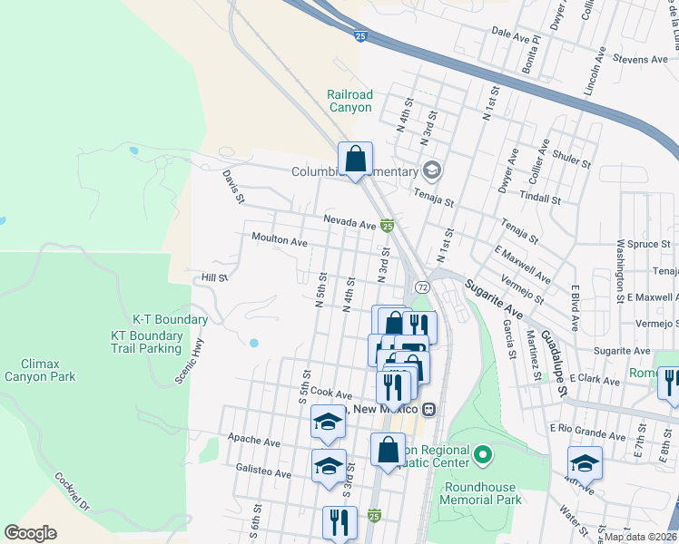 map of restaurants, bars, coffee shops, grocery stores, and more near 424 Parsons Avenue in Raton