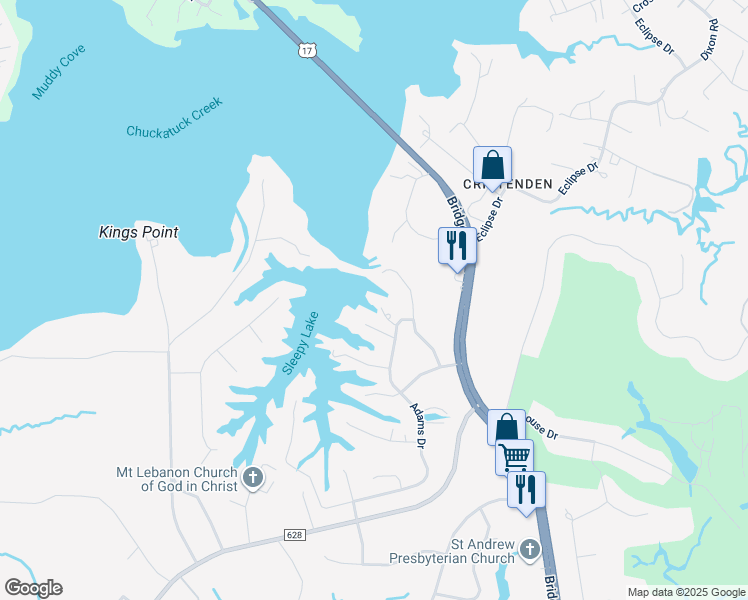 map of restaurants, bars, coffee shops, grocery stores, and more near 1500 Arbor Arch in Suffolk