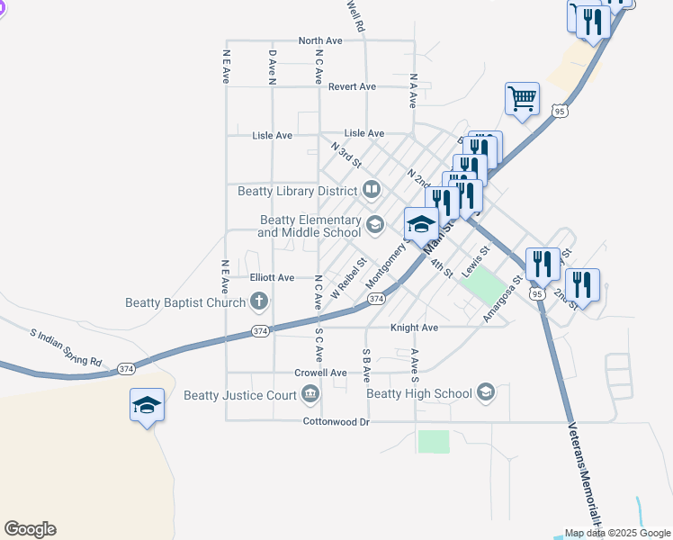 map of restaurants, bars, coffee shops, grocery stores, and more near in Beatty