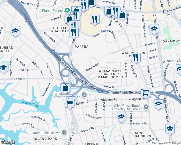 map of restaurants, bars, coffee shops, grocery stores, and more near 833 Workwood Road in Norfolk