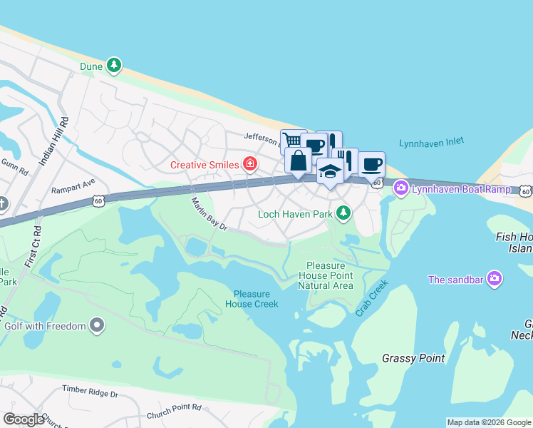 map of restaurants, bars, coffee shops, grocery stores, and more near Mystic Cove Drive in Virginia Beach