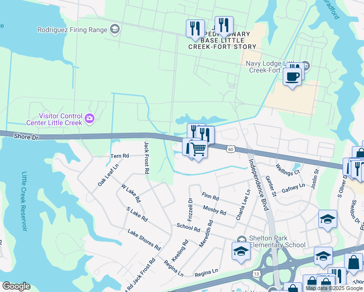 map of restaurants, bars, coffee shops, grocery stores, and more near 5048 Gatehouse Way in Virginia Beach