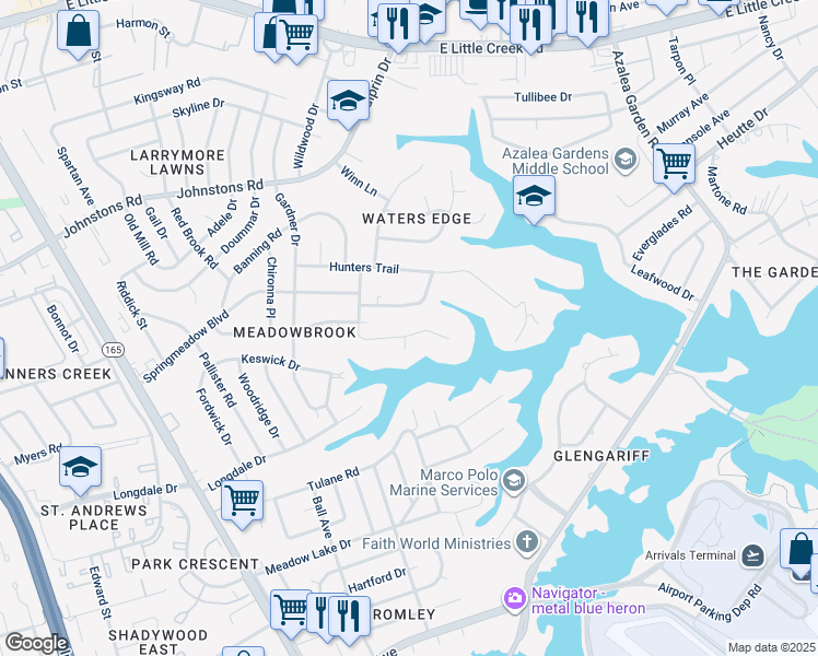 map of restaurants, bars, coffee shops, grocery stores, and more near 1928 Paddock Road in Norfolk