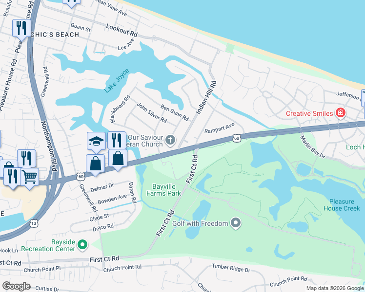 map of restaurants, bars, coffee shops, grocery stores, and more near 2200 Indian Hill Road in Virginia Beach