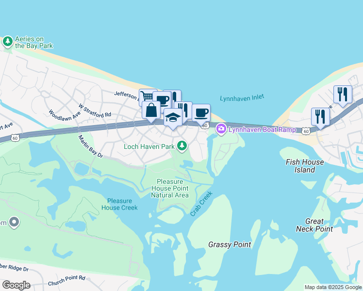 map of restaurants, bars, coffee shops, grocery stores, and more near 3644 East Stratford Road in Virginia Beach