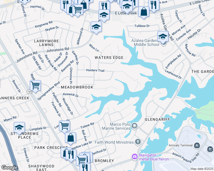 map of restaurants, bars, coffee shops, grocery stores, and more near 1928 Paddock Road in Norfolk