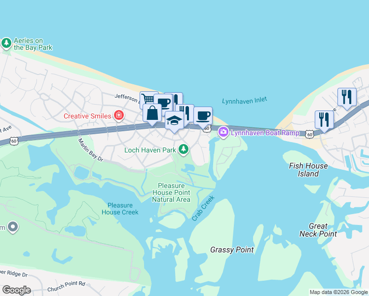 map of restaurants, bars, coffee shops, grocery stores, and more near 2185 Dinwiddie Road in Virginia Beach