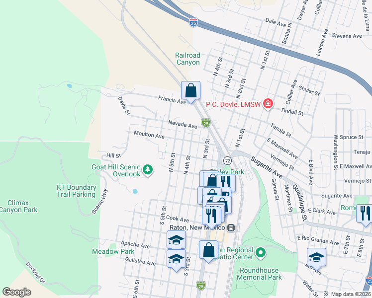 map of restaurants, bars, coffee shops, grocery stores, and more near 424 Parsons Avenue in Raton