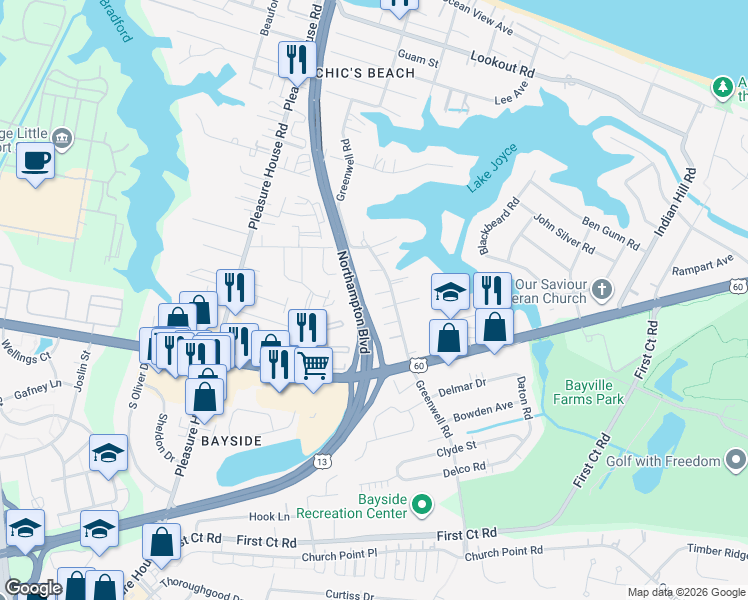 map of restaurants, bars, coffee shops, grocery stores, and more near 2241 Greenwell Road in Virginia Beach