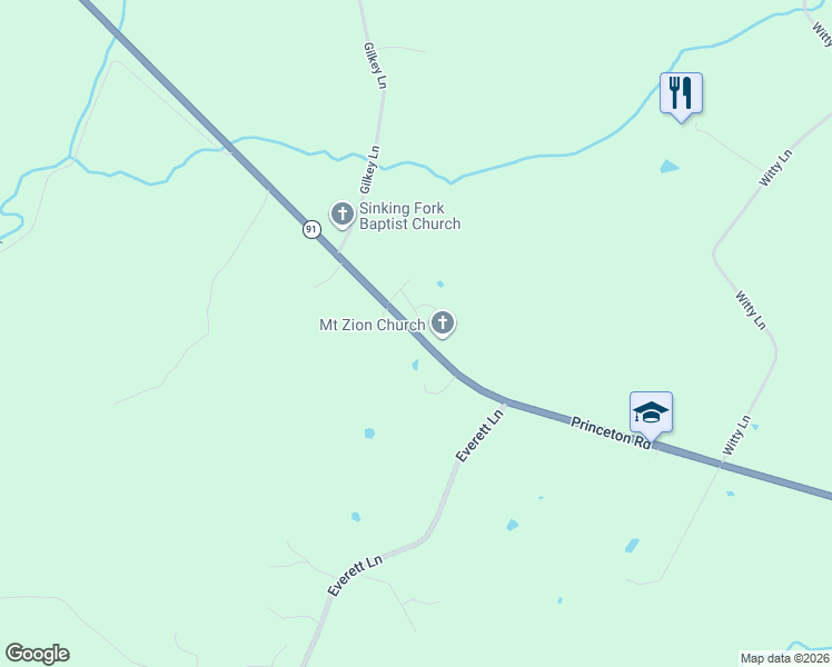 map of restaurants, bars, coffee shops, grocery stores, and more near 5542 Princeton Road in Hopkinsville