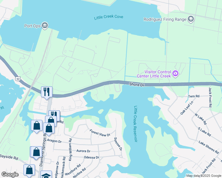 map of restaurants, bars, coffee shops, grocery stores, and more near 2109 Point Hollow Court in Virginia Beach