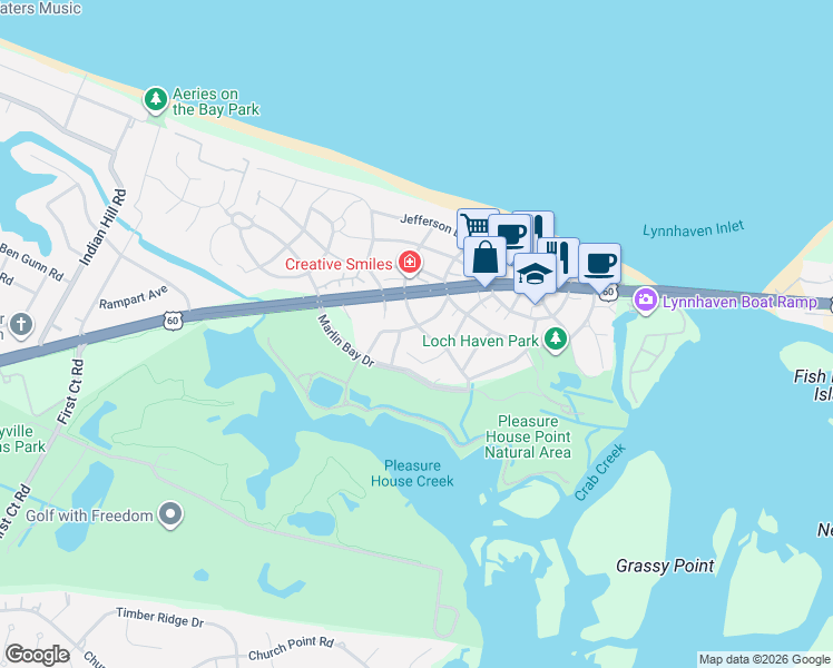 map of restaurants, bars, coffee shops, grocery stores, and more near 2114 Whispering Sand Lane in Virginia Beach