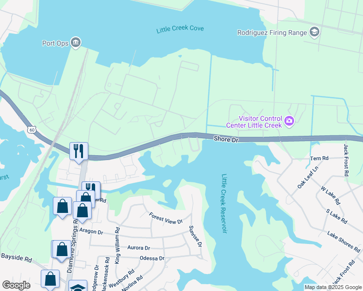 map of restaurants, bars, coffee shops, grocery stores, and more near 2128 Kimball Circle in Virginia Beach