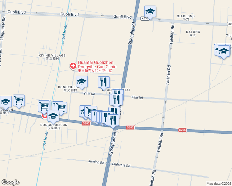 map of restaurants, bars, coffee shops, grocery stores, and more near in Zibo