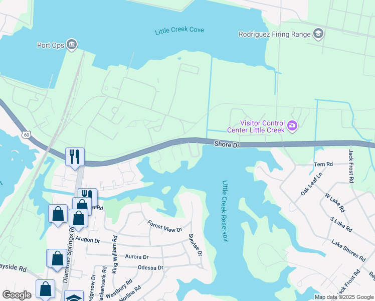 map of restaurants, bars, coffee shops, grocery stores, and more near 2144 Kimball Circle in Virginia Beach