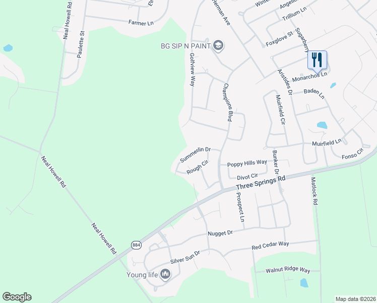 map of restaurants, bars, coffee shops, grocery stores, and more near 609 Summerlin Drive in Bowling Green