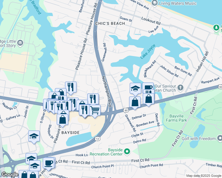 map of restaurants, bars, coffee shops, grocery stores, and more near 4600 Galeforce Court in Virginia Beach