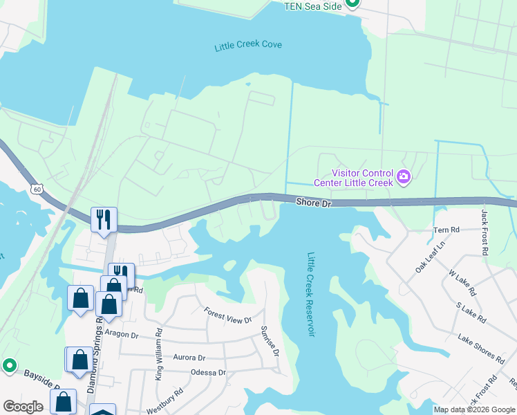 map of restaurants, bars, coffee shops, grocery stores, and more near 2128 Kimball Circle in Virginia Beach