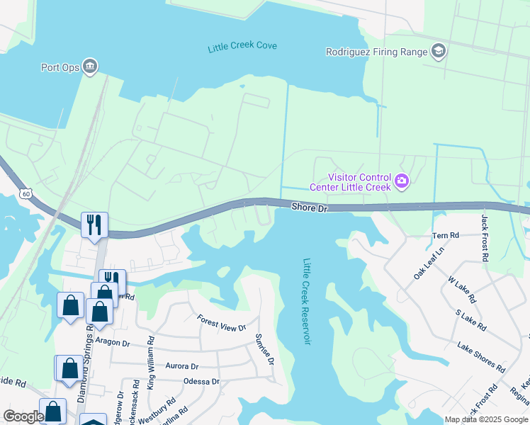 map of restaurants, bars, coffee shops, grocery stores, and more near 2113 Kimball Circle in Virginia Beach