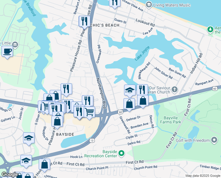 map of restaurants, bars, coffee shops, grocery stores, and more near 2268 Greenwell Road in Virginia Beach