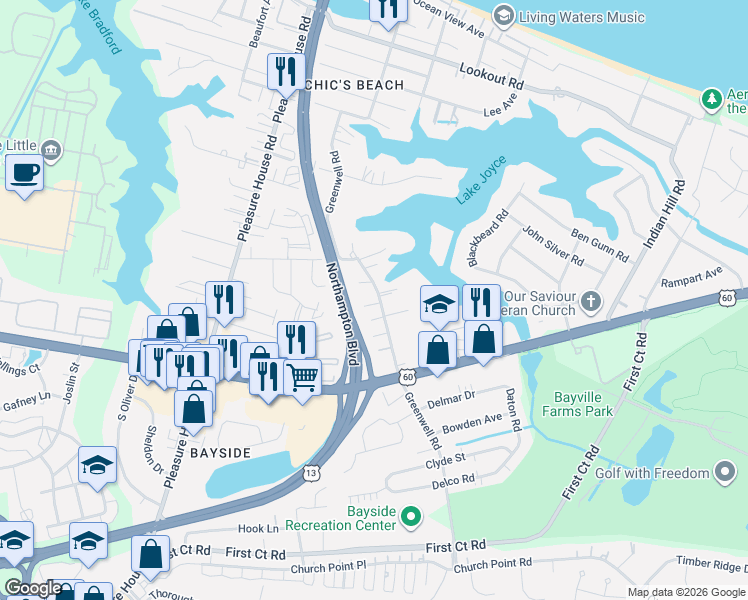 map of restaurants, bars, coffee shops, grocery stores, and more near 2268 Greenwell Road in Virginia Beach