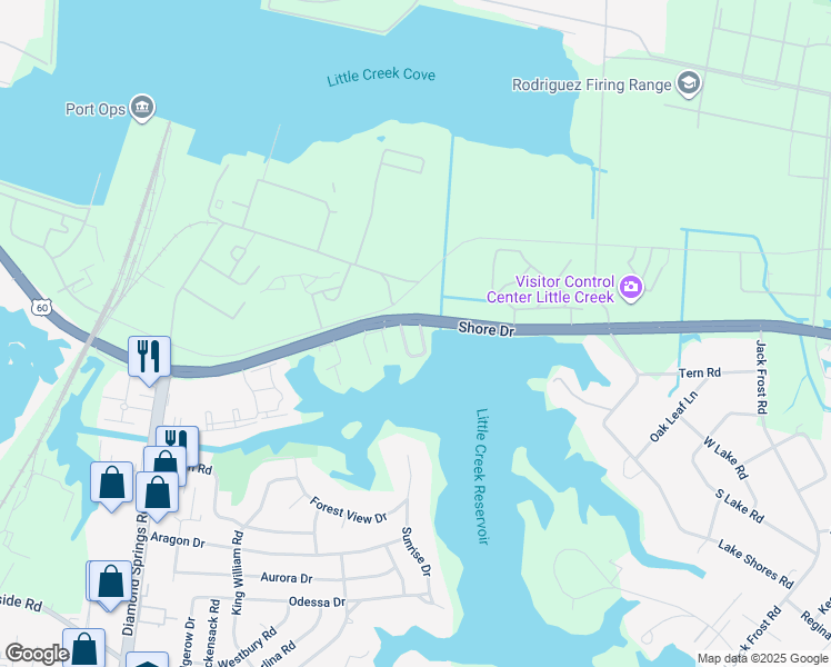 map of restaurants, bars, coffee shops, grocery stores, and more near 2107 Kimball Circle in Virginia Beach