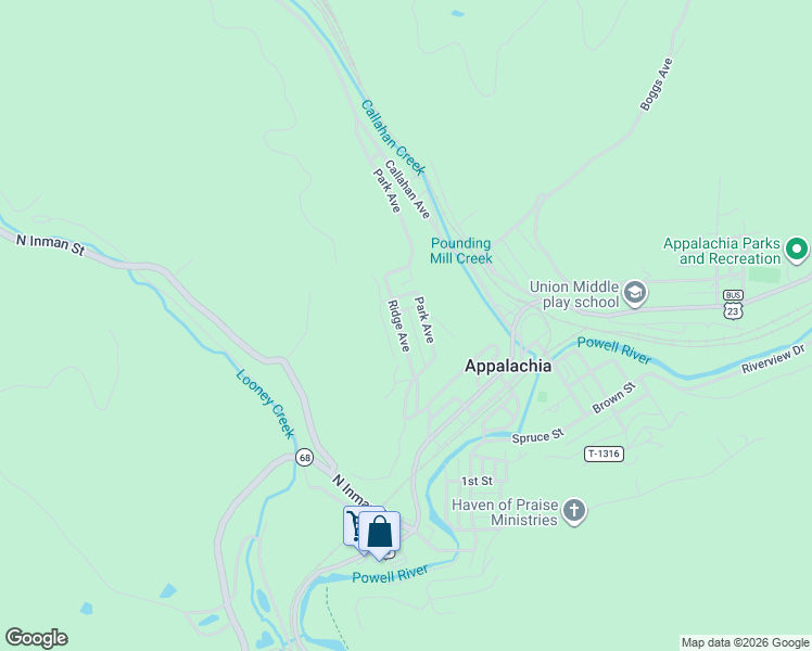 map of restaurants, bars, coffee shops, grocery stores, and more near 329 Ridge Avenue in Appalachia