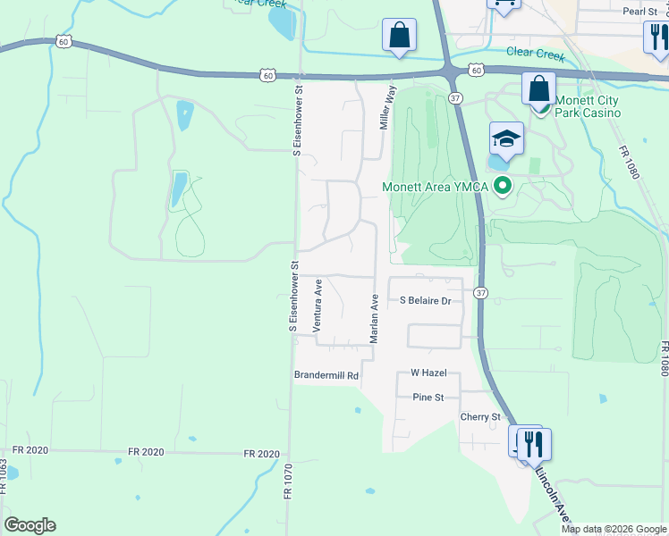 map of restaurants, bars, coffee shops, grocery stores, and more near 6 Greenridge Terrace in Monett
