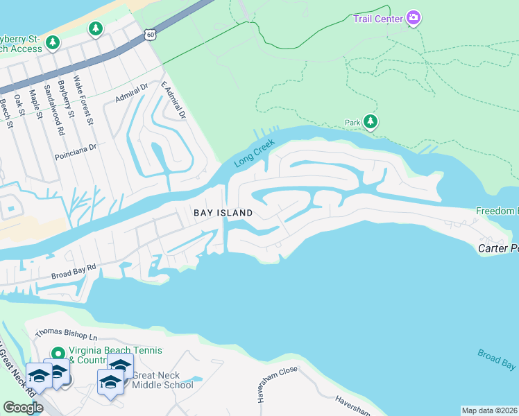 map of restaurants, bars, coffee shops, grocery stores, and more near 2412 Broad Bay Road in Virginia Beach