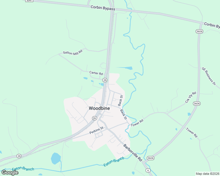 map of restaurants, bars, coffee shops, grocery stores, and more near 316 North Archer Street in Woodbine