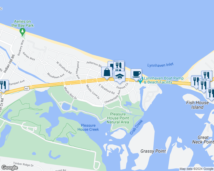 map of restaurants, bars, coffee shops, grocery stores, and more near 3709 Pendleton Avenue in Virginia Beach