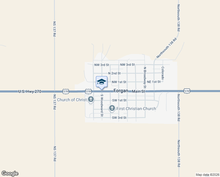 map of restaurants, bars, coffee shops, grocery stores, and more near 504 Main Street in Forgan