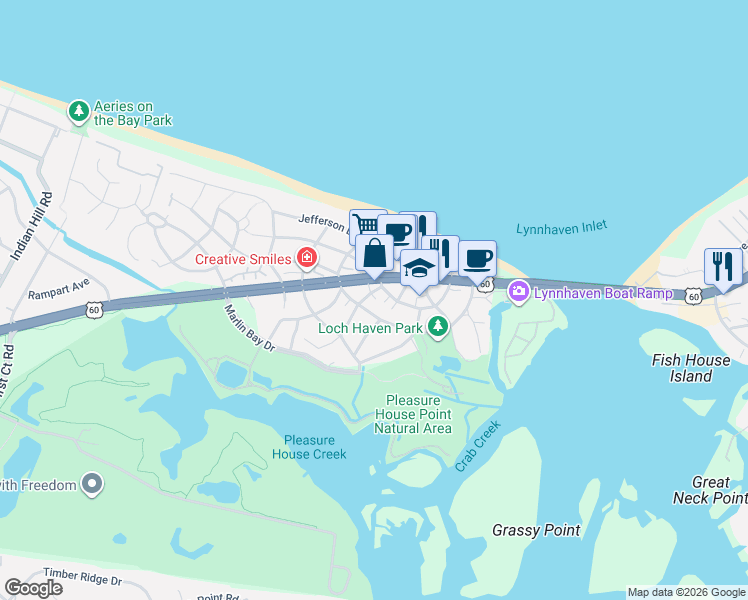 map of restaurants, bars, coffee shops, grocery stores, and more near 3701 Pendleton Avenue in Virginia Beach