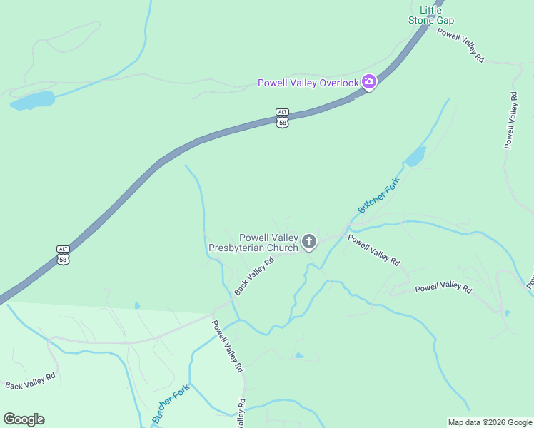 map of restaurants, bars, coffee shops, grocery stores, and more near 5937 Powell Valley Road in Big Stone Gap